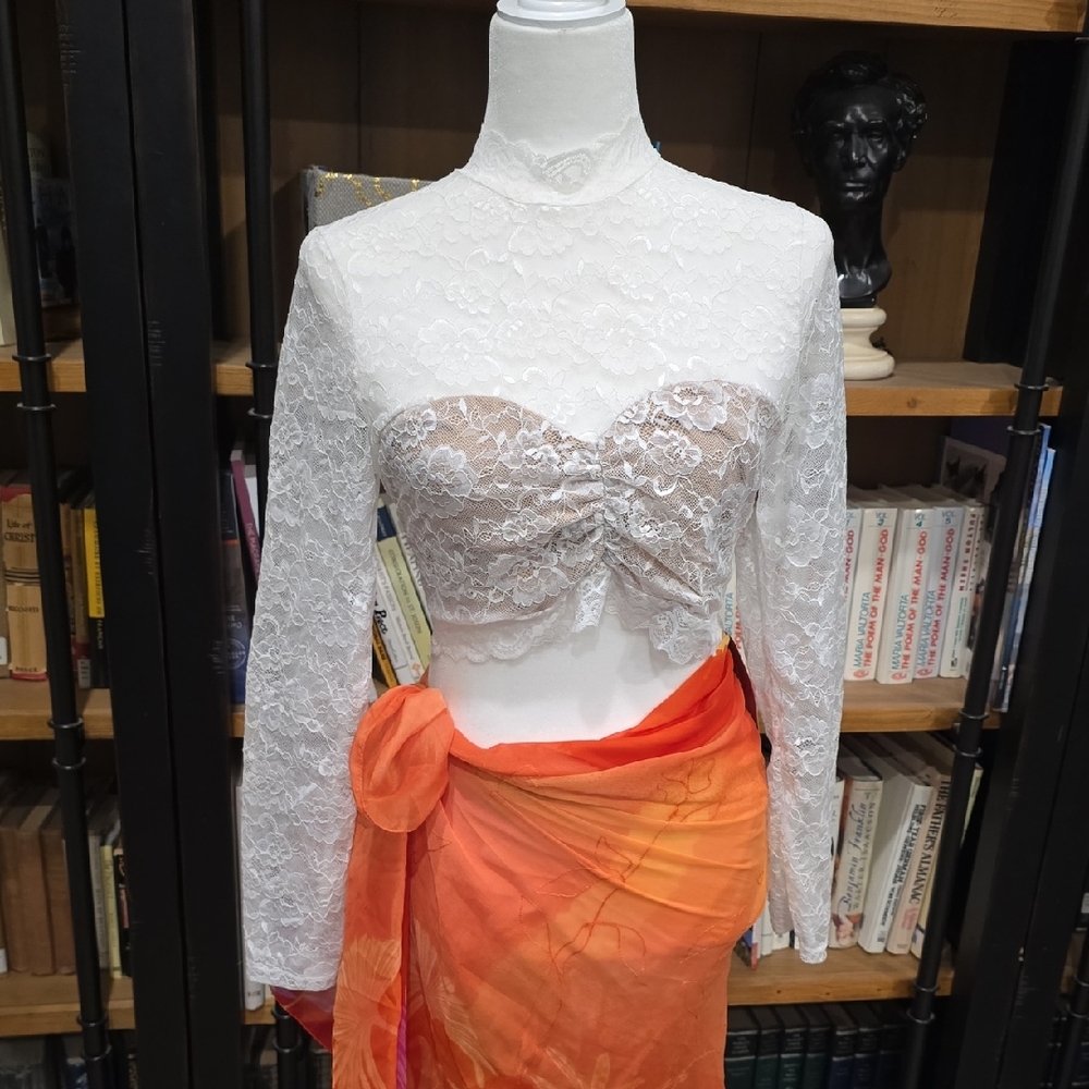 SHEIN White Lace Crop Top, Size L